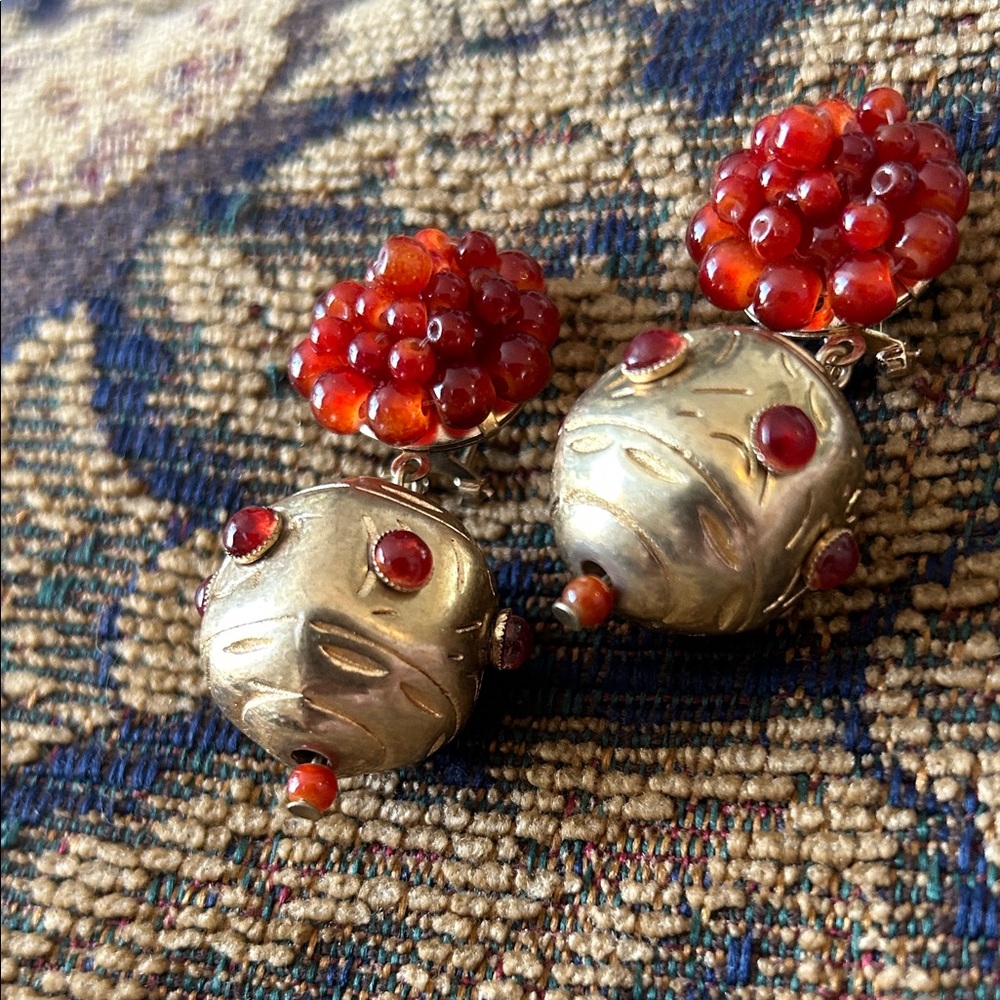 Estate Red and Gold Cluster Earrings